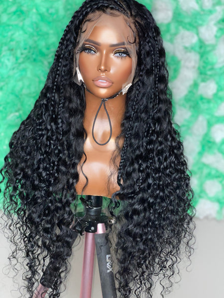 Braided Front Bohemian Curly Frontal Wig Jet Black