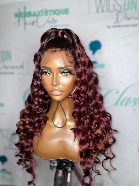 Ready to Ship Full Lace Thea' Wave Wig Colored Burgundy