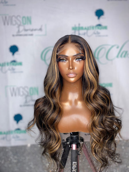 Ready To Ship Custom Colored  Thea Wave Closure Wig With Highlights