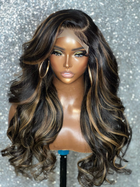 Ready To Ship Thea Wave 5x5 Closure Wig with a highlights & 4 Bundles